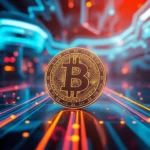 High-tech aicoin blockchain coin representing digital currency and data analysis technology for